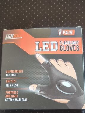 Lenskil LED Flashlight Gloves - Black with Orange Accents